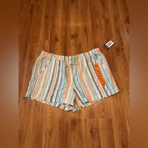 Briggs Multi-Colored Blue Peach Striped Linen Pull On Shorts Size XXL NWT